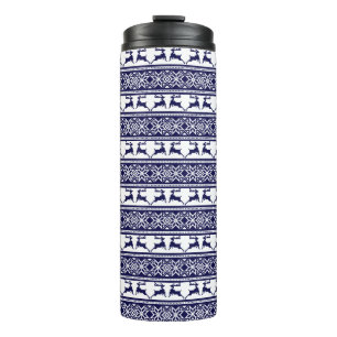 Christmas, Scandinavian Folk Blue and White Thermal Tumbler