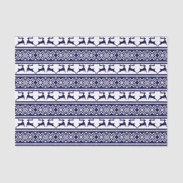 Christmas, Scandinavian Folk Blue and White Tissue Paper (Front)