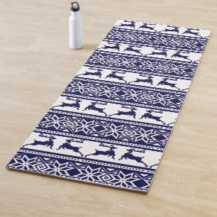 Christmas, Scandinavian Folk Blue and White Yoga Mat