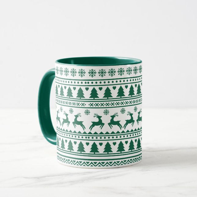 Christmas scandinavian green classic pattern mug (Front Left)