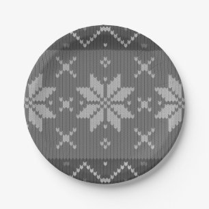 Christmas Scandinavian Knit Elegant Grey Winter Paper Plate