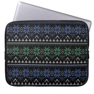 Christmas , Scandinavian, knitted pattern, black Laptop Sleeve