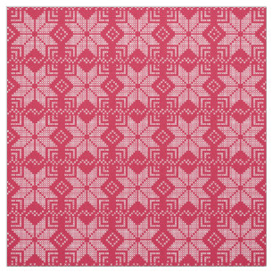 Christmas, Scandinavian, red, white, snowflakes Fabric