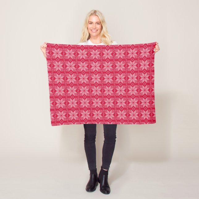 Christmas, Scandinavian, red, white, snowflakes, Fleece Blanket (In Situ)