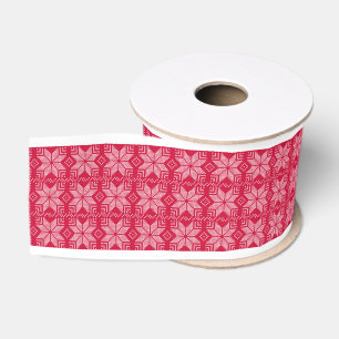 Christmas, Scandinavian, red, white, snowflakes Grosgrain Ribbon