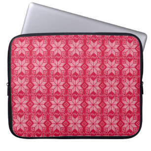 Christmas, Scandinavian, red, white, snowflakes Laptop Sleeve