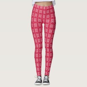 Christmas, Scandinavian, red, white, snowflakes Leggings