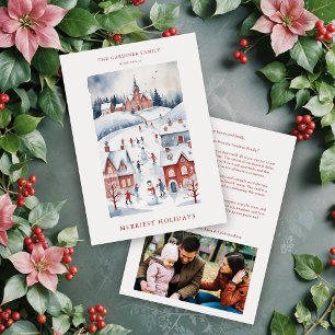 Christmas Scandinavian Style Snowy Winter Village Holiday Card