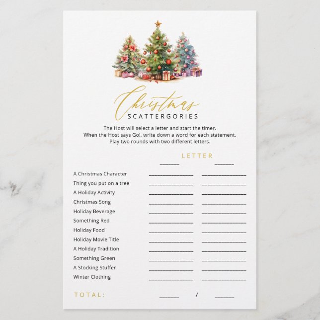 Christmas Scattergories A to Z Holiday Party Games (Front)