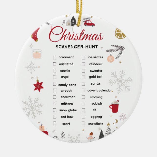 Christmas Scavenger Hunt Checklist Art Ceramic Tree Decoration (Front)