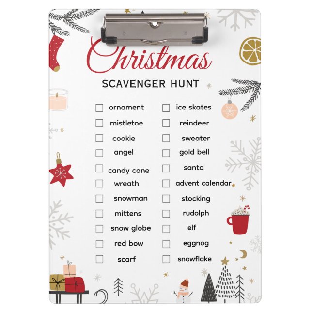 Christmas Scavenger Hunt Checklist Art Clipboard (Front)