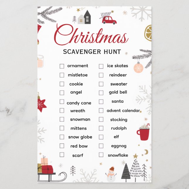 Christmas Scavenger Hunt Checklist Art Flyer (Front)