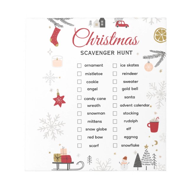 Christmas Scavenger Hunt Checklist Art Notepad (Front)