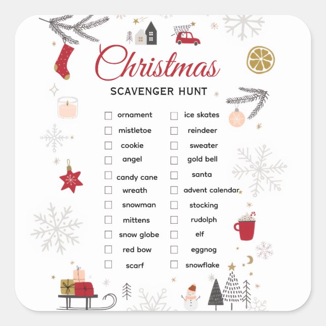Christmas Scavenger Hunt Checklist Art Square Sticker (Front)