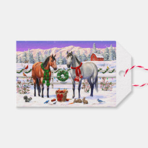 Christmas Scene Bay Buckskin Dapple Grey Horses Gi Gift Tags