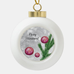 Christmas Scene Branches And Balls Watercolor Ceramic Ball Christmas Ornament