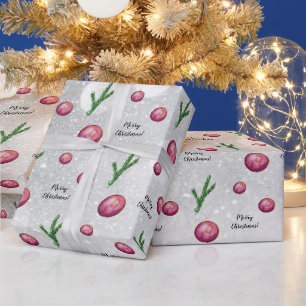Christmas Scene Branches And Balls Watercolor Wrapping Paper