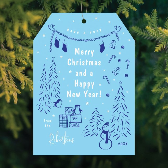 Christmas Scene Doodle Blue Christmas Card (Creator Uploaded)