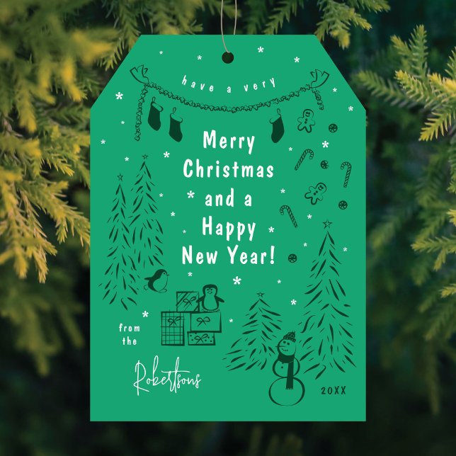 Christmas Scene Doodle Green Christmas Card (Creator Uploaded)