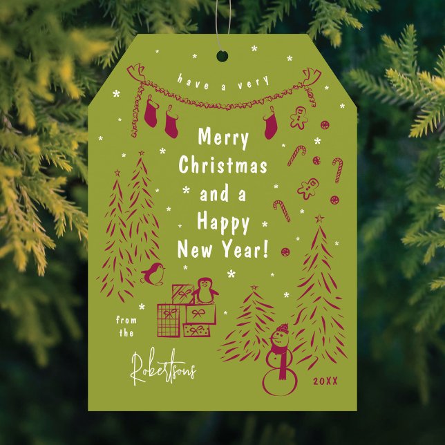 Christmas Scene Doodle Red & Green Christmas Card (Creator Uploaded)