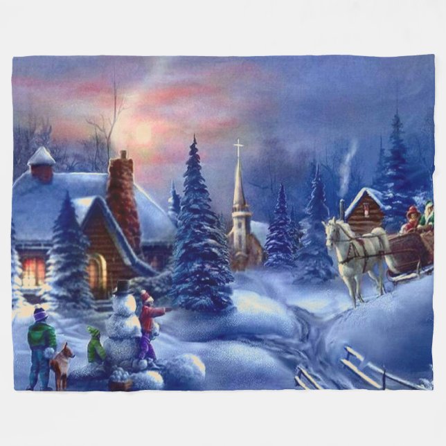 CHRISTMAS SCENE FLEECE BLANKET (Front (Horizontal))
