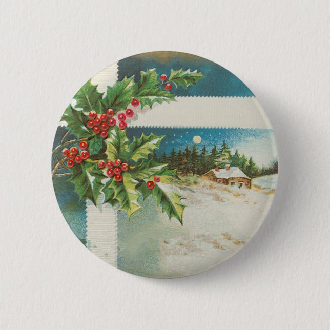 Christmas Scene Holly Snow Winter 6 Cm Round Badge (Front)