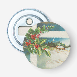 Christmas Scene Holly Snow Winter Bottle Opener