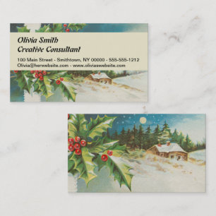 Christmas Scene Holly Snow Winter Business Card