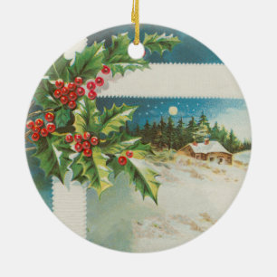 Christmas Scene Holly Snow Winter Ceramic Tree Decoration