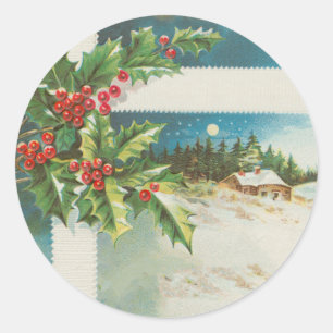 Christmas Scene Holly Snow Winter Classic Round Sticker