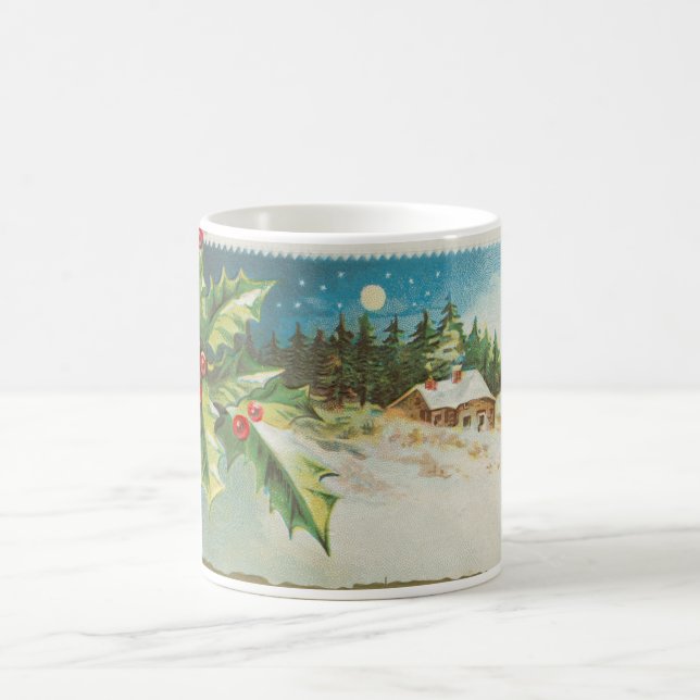 Christmas Scene Holly Snow Winter Coffee Mug (Center)