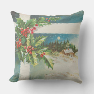 Christmas Scene Holly Snow Winter Cushion