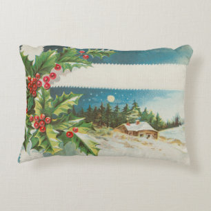 Christmas Scene Holly Snow Winter Decorative Cushion