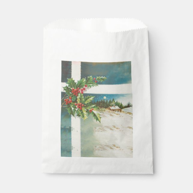 Christmas Scene Holly Snow Winter Favour Bags (Front)