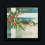 Christmas Scene Holly Snow Winter Gift Box<br><div class="desc">An old fashioned Christmas card from around 1910,  it's the perfect home for Christmas scene with a house in the snow and holly decorating the front. Merry Christmas!</div>