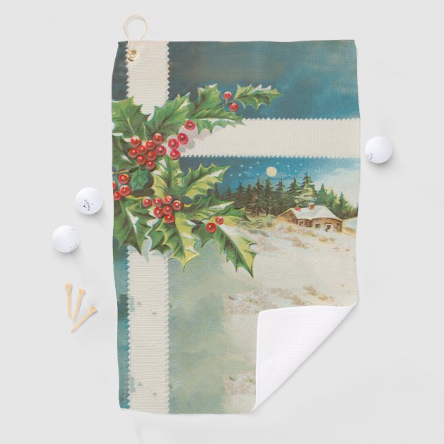 Christmas Scene Holly Snow Winter Golf Towel (InSitu)