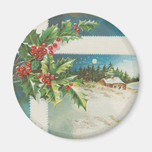 Christmas Scene Holly Snow Winter Magnet