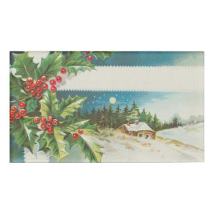 Christmas Scene Holly Snow Winter Name Tag