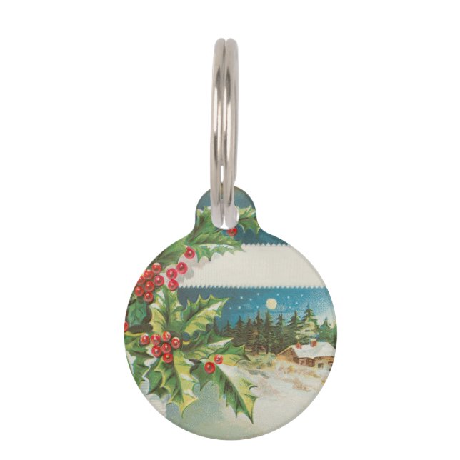 Christmas Scene Holly Snow Winter Pet Tag (Front)