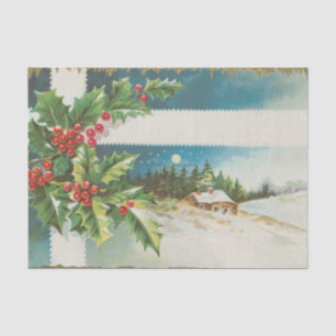 Christmas Scene Holly Snow Winter Tissue Paper
