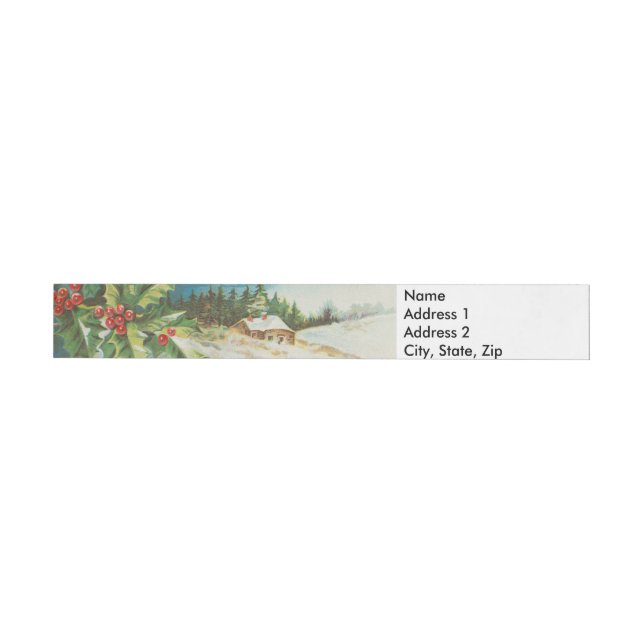 Christmas Scene Holly Snow Winter Wraparound Address Label (Individual)