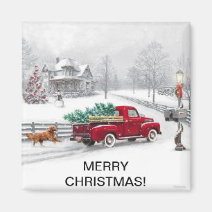Christmas Scene on a Square Magnet