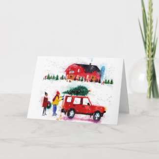 Christmas scene watercolor card
