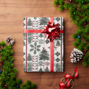 Christmas Scene With A Red Bird & Christmas Tree Wrapping Paper