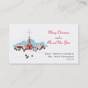 Christmas Scene with a Red Church and Star Above Business Card