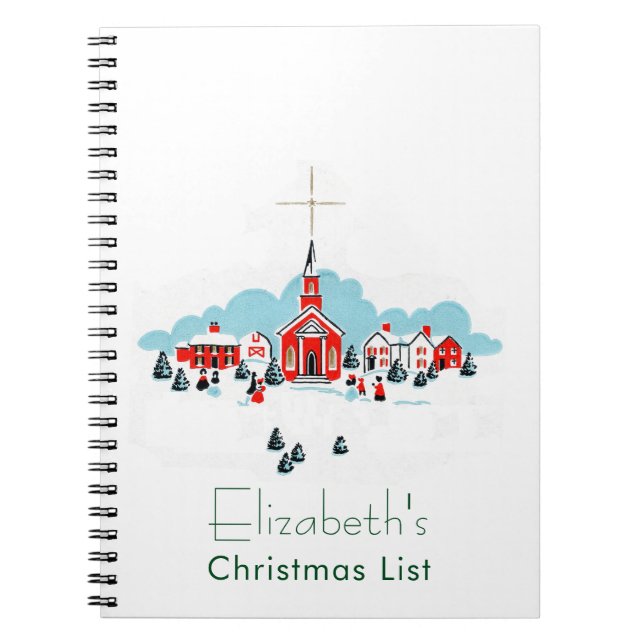 Christmas Scene with a Red Church and Star Above Notebook (Front)