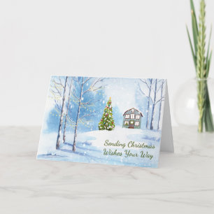 Christmas Scene with House & Woods Card