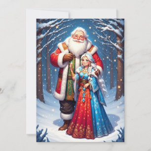 Christmas scene with Santa Claus and Snow Maiden Card
