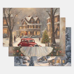 Christmas Scenes Wrapping Paper Sheet