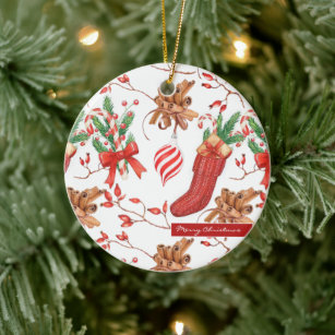 Peppermint Candy Round Ceramic Christmas Tree Decorations